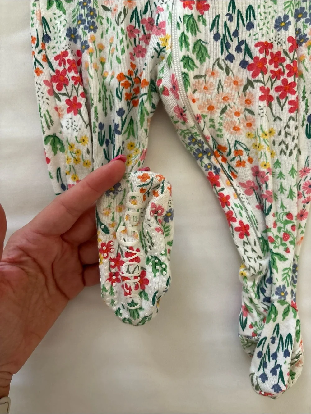 GAP White Floral Footed One-Piece with Multicolor Flowers